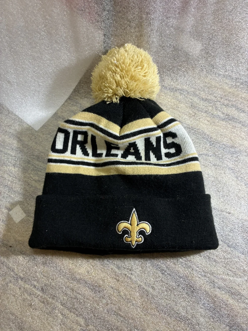 New Orleans Fleur-de-Lis Pom Beanie Hat - Black & Gold